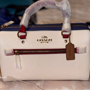 Coach White and Red Satchel with Gold Accents